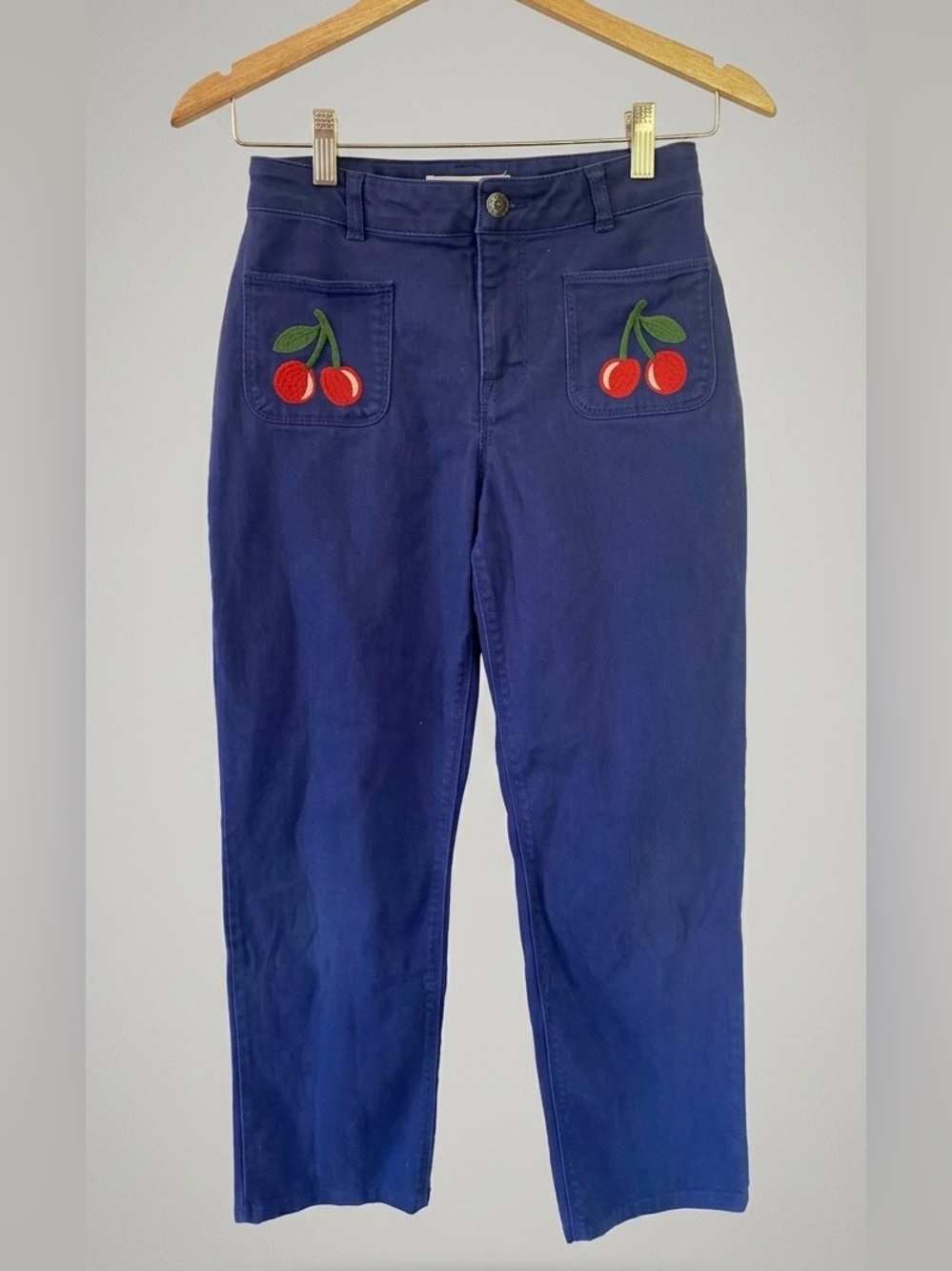 Mini Boden girls straight leg jeans w/ cherry detail - size 11/12 - cherry girl
